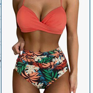 Tropical Wrap Push Up High Waisted Bikini Set, Size Medium, NWOT